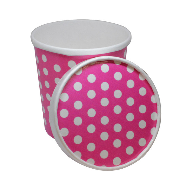 16oz Pink Polka Dot PINT containers with non-vented lids 