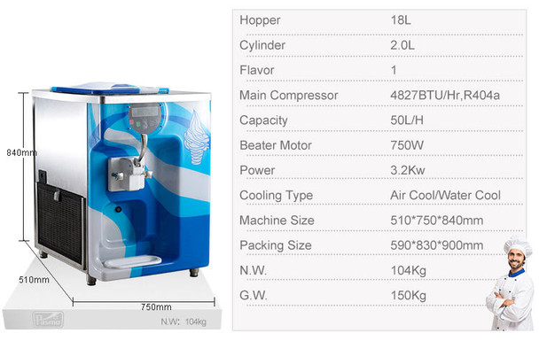 PASMO America 111 Hi-Capacity Countertop Soft-Serve Machine 1 Flavor AirCooled w/ AirPump