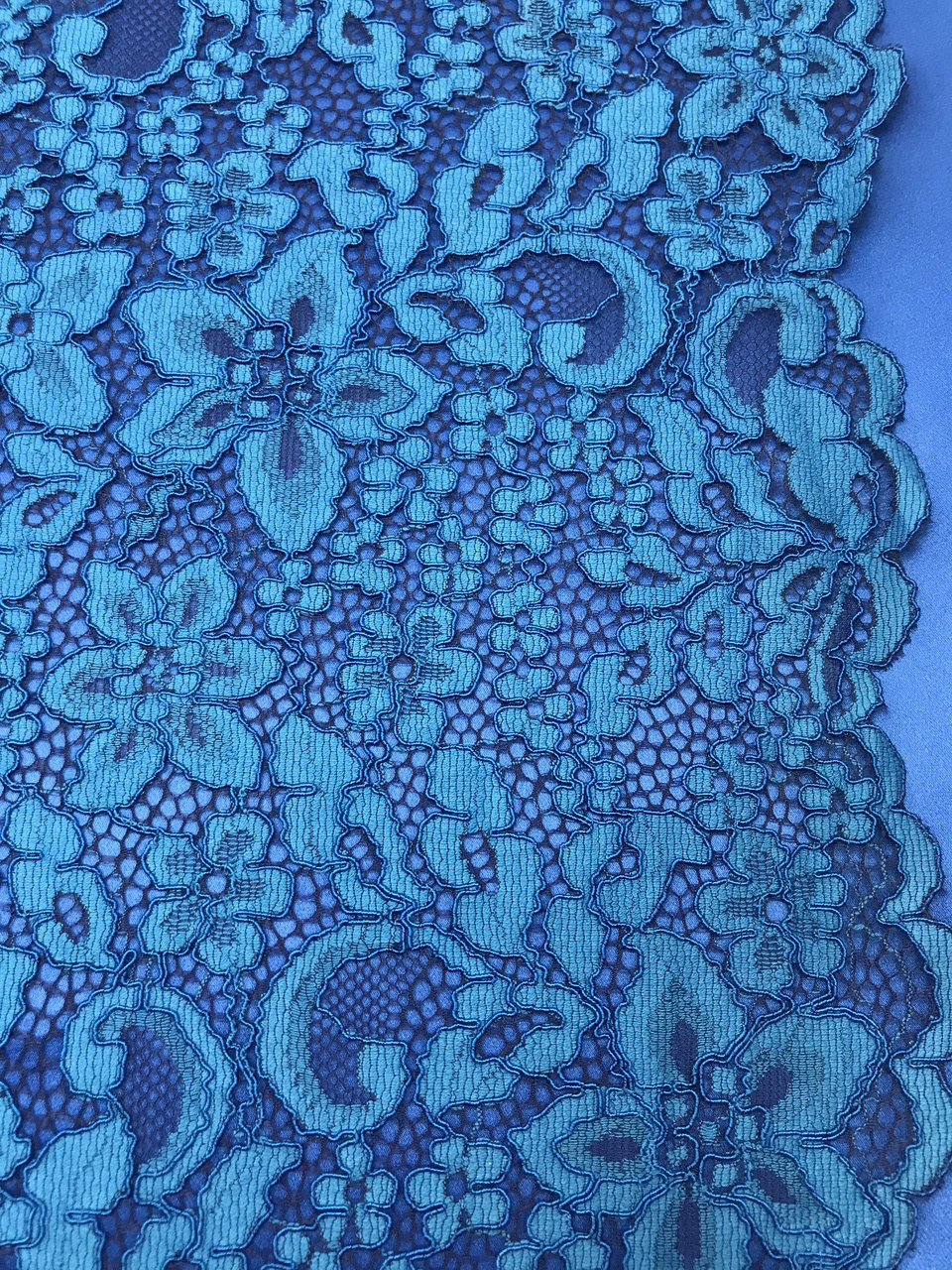 Peacock Blue Re-embroidered Lace - Sew Much Fabric