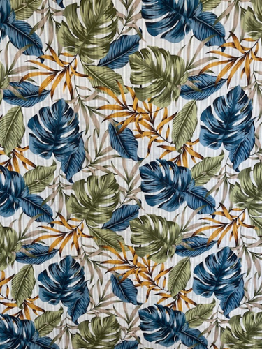 Cream/Olive/Teal Blue Tropical Leaf Cotton Batiste Cream/Olive/Teal Blue Tropical Leaf Cotton Batiste