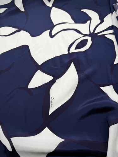 Navy/Eggshell White Abstract Viscose Charmeuse