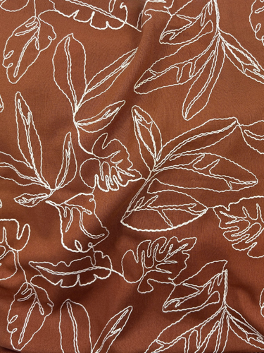 Cognac Botanical Embroidered Linen/Rayon Blend