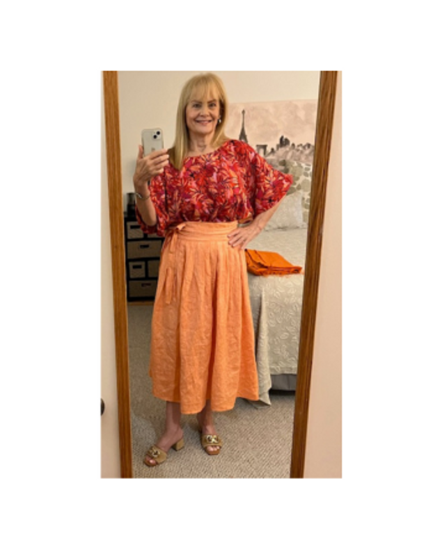 Scarlet/Apricot Abstract Leaf Print Rayon Challis