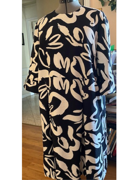 Beverly’s Dress in Black & Cream Abstract Print
