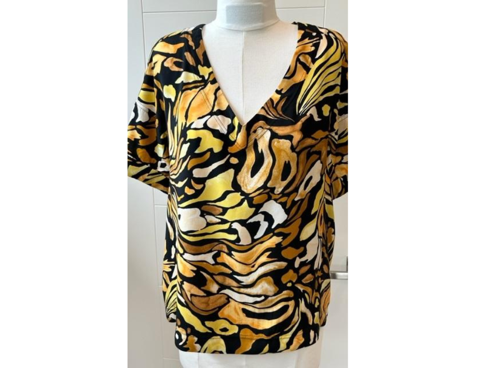 Black/Lemon/Buttercup/Goldenrod Abstract Rayon Challis