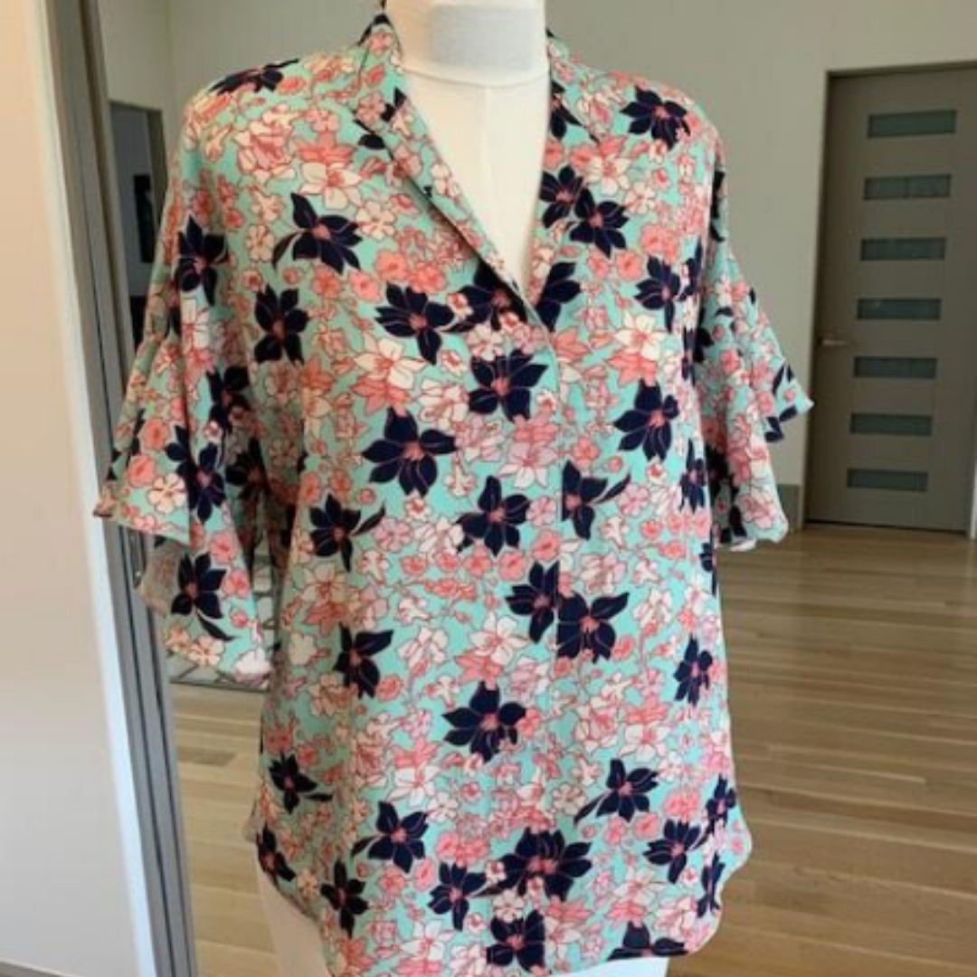 Light Turquoise/Rose, Navy Floral Batiste