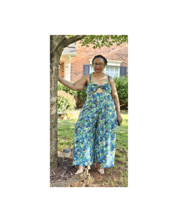 Teal/Royal Blue Abstract Leaf Print Rayon Challis