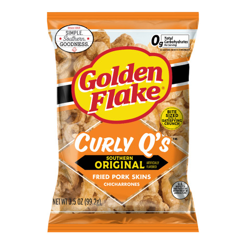 Golden Flake Original Curly Q Pork Skins, 3.5 oz (Pack of 4)