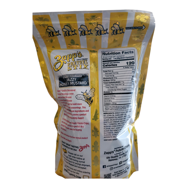 ZAPP'S PRETZEL STIX, JAZZY HONEY MUSTARD 16oz stewartsnacks