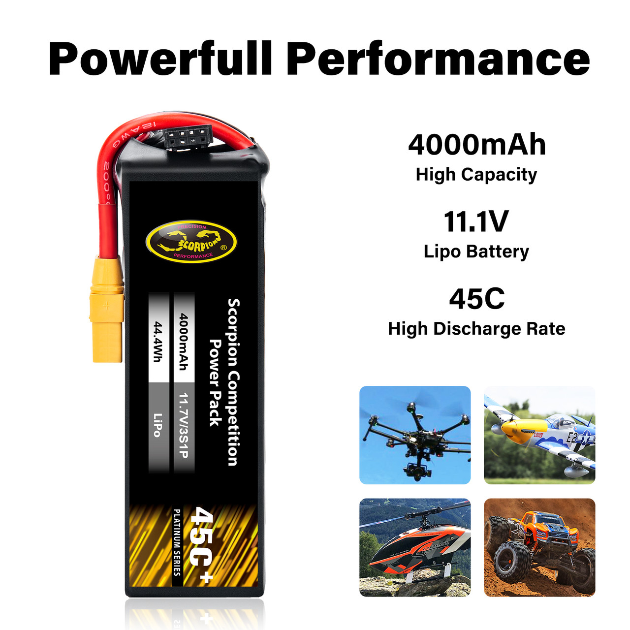 Batterie RC LiPo 4000 mAh 7.4 V 45C XT60 - Accus