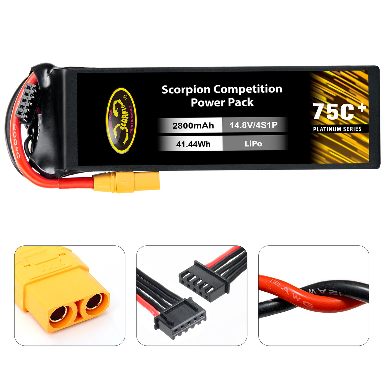 Scorpion Power 2800mAh 75C 14.8V 4S Lipo Battery with XT60(2 pack