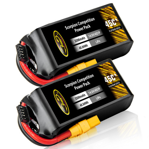 Scorpion 3300mAh 45C 14.8V 4S Lipo battery for Airplane Helicopter with XT60(2 Pack)