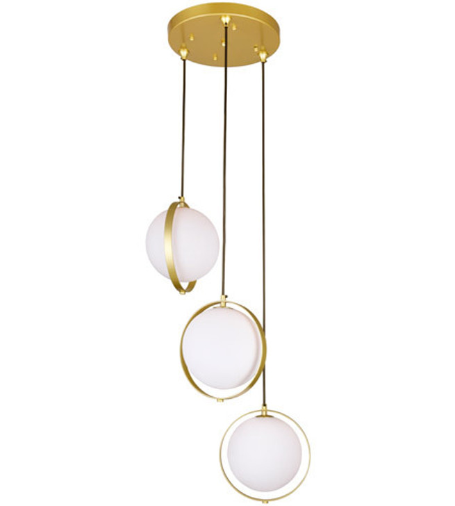 3 Light Multi Light Pendant with Brass Finish