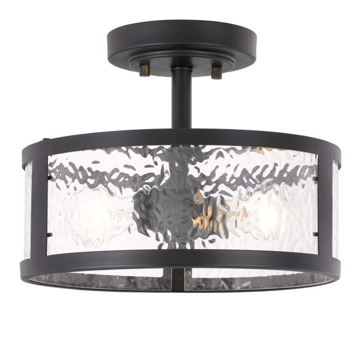 Savannah 2-Light Black Finish Water Grain Glass Semi-Flush Mount 11.8“ x11.8”x 9“