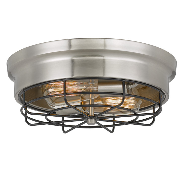 Bethpage 2-Light Brushed Nickel Canopy with Black Wire Frame Flush Mount 12.7"x 12"x4.5"H