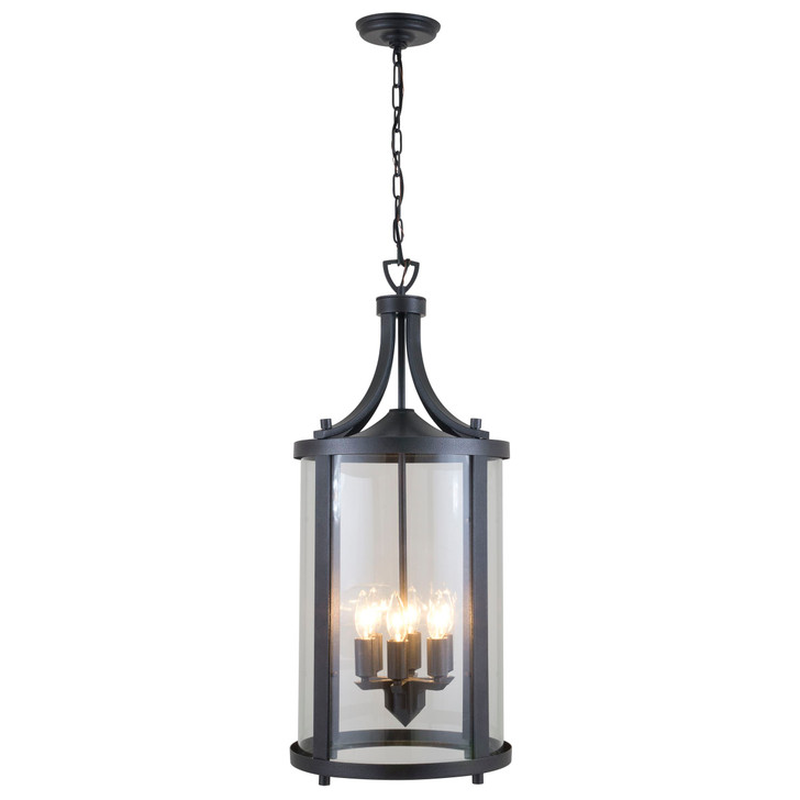 Niagara 6 Light Hanging Hammered Black with Clear Glass Finish