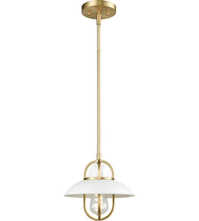 Peggy's Cove Mini-Pendant Matte White and Venetian Brass Finish