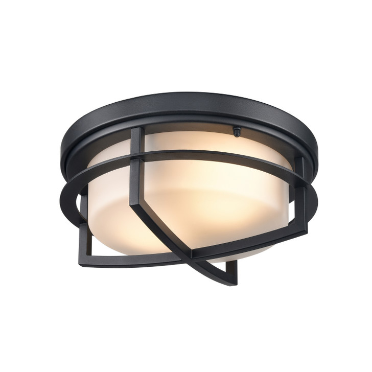 Five Points Outdoor 2 Light Flush Mount Black with Half Opal Glass Finish