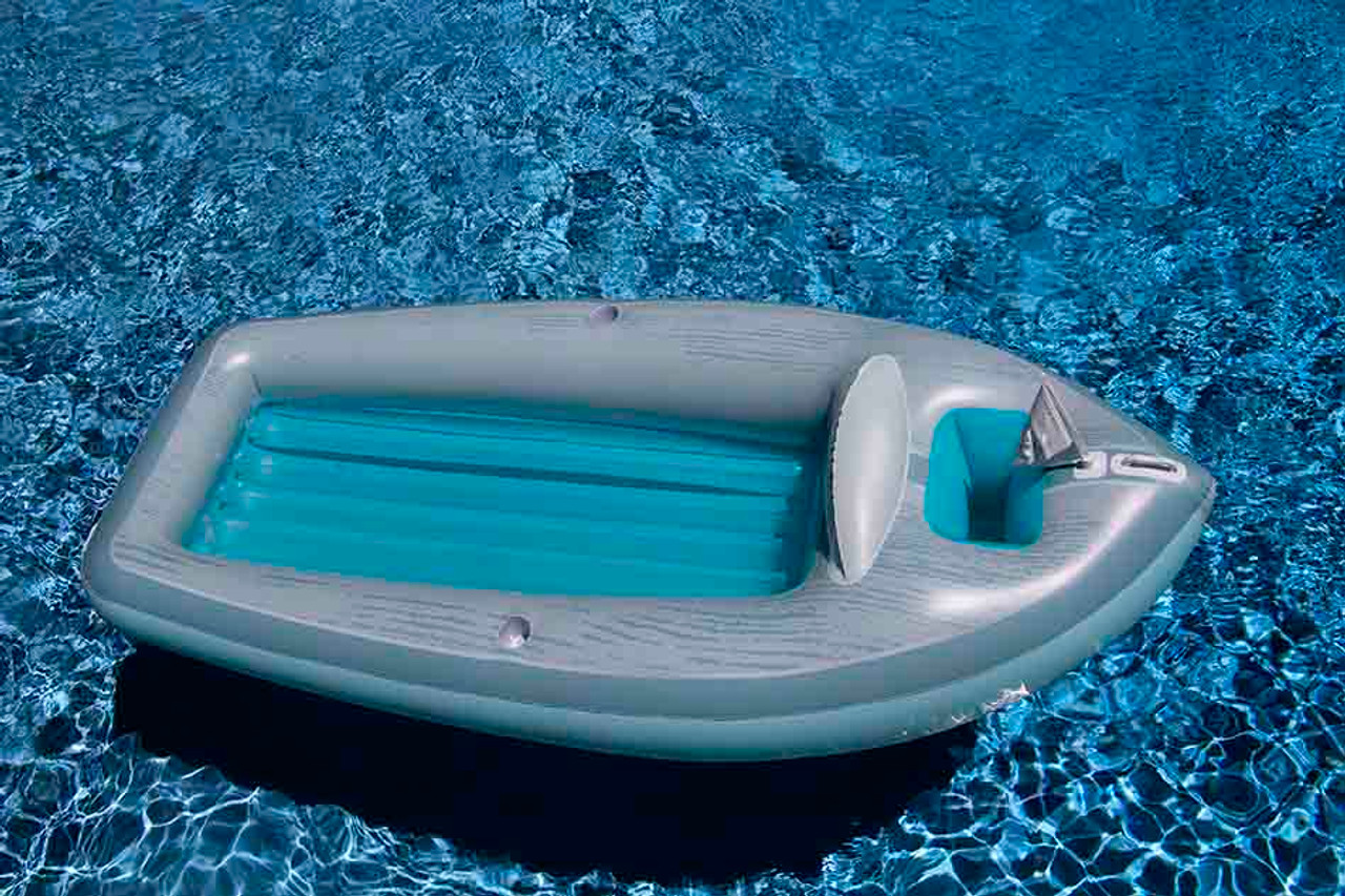 105-inch Inflatable Gray and Blue Classic Boat Cruiser with Cooler Pool Float