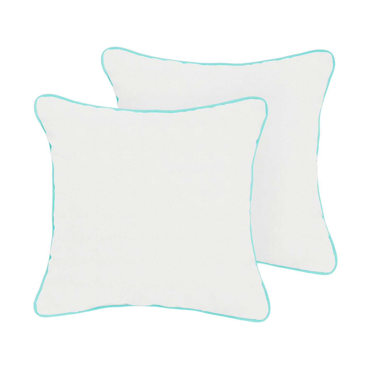 Set of 2 18" Natural White & Aruba Blue Solid Sunbrella Outdoor Square