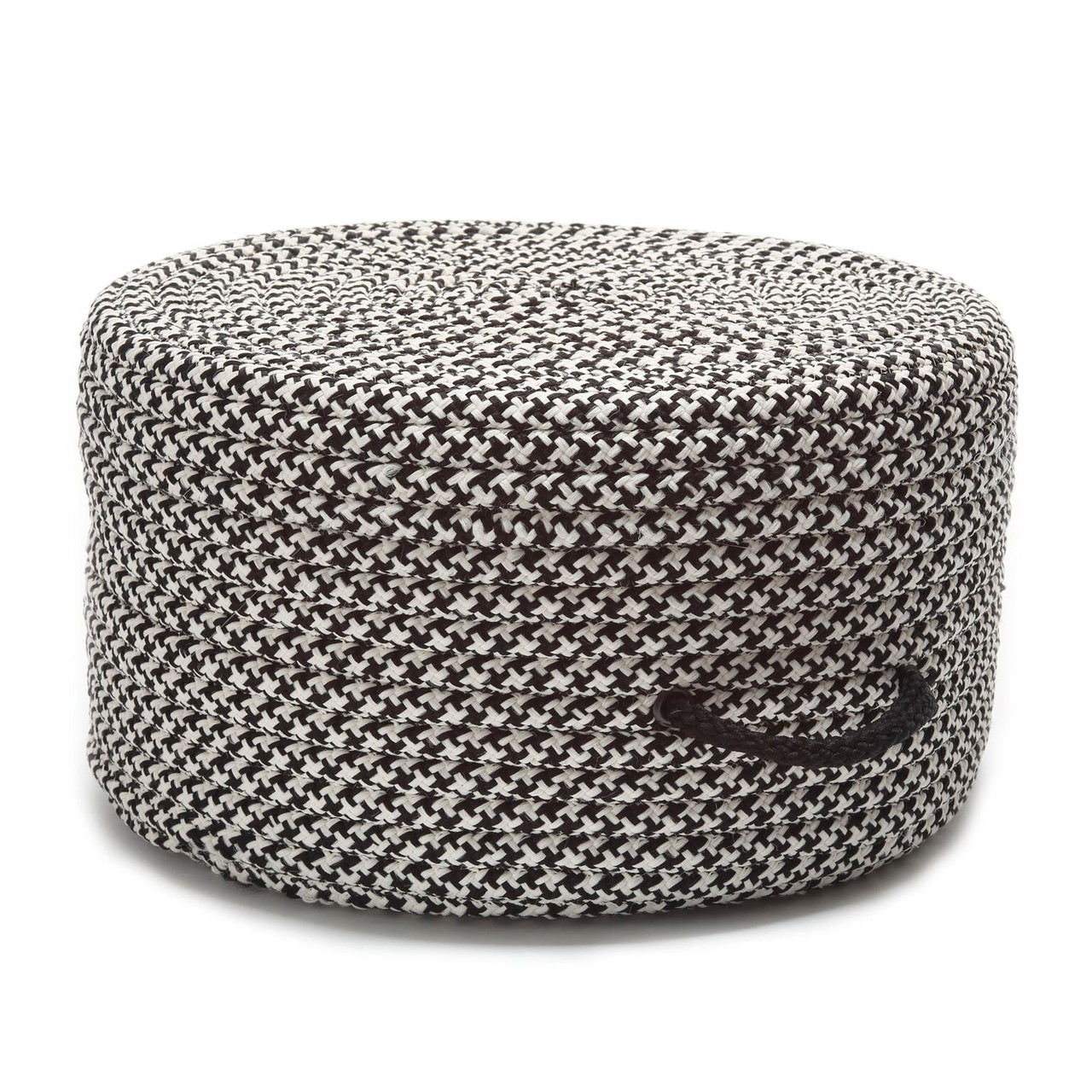 20" Black Handmade Round Outdoor Pouf Ottoman | Pool Central