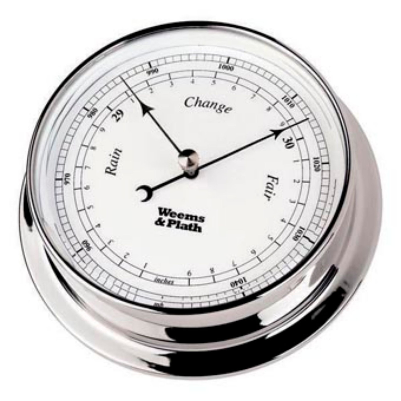 6 Silver & White Compact Adjustable Round Barometer