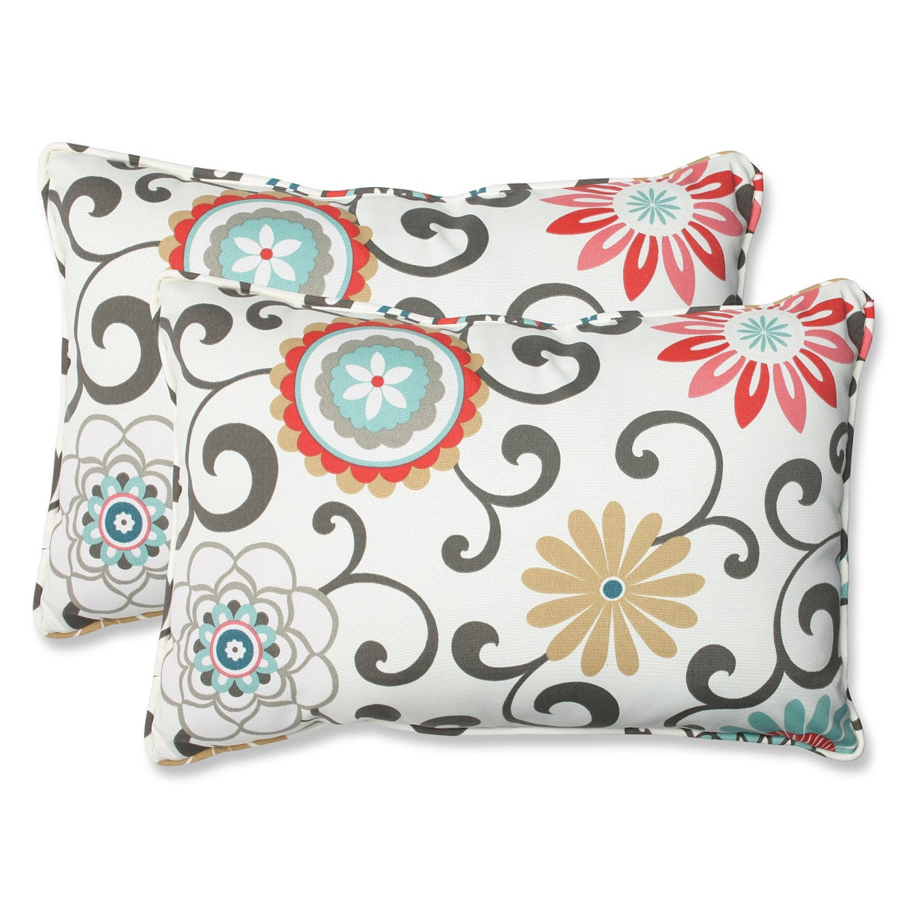 Set of 2 Brown and White Rectangular Outdoor Corded Throw Pillows 24.5