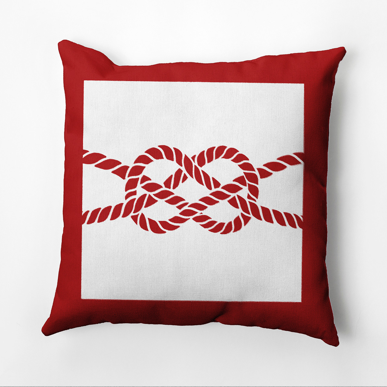 16" Red & White Outdoor Pillow with Knot Design Down Alternative