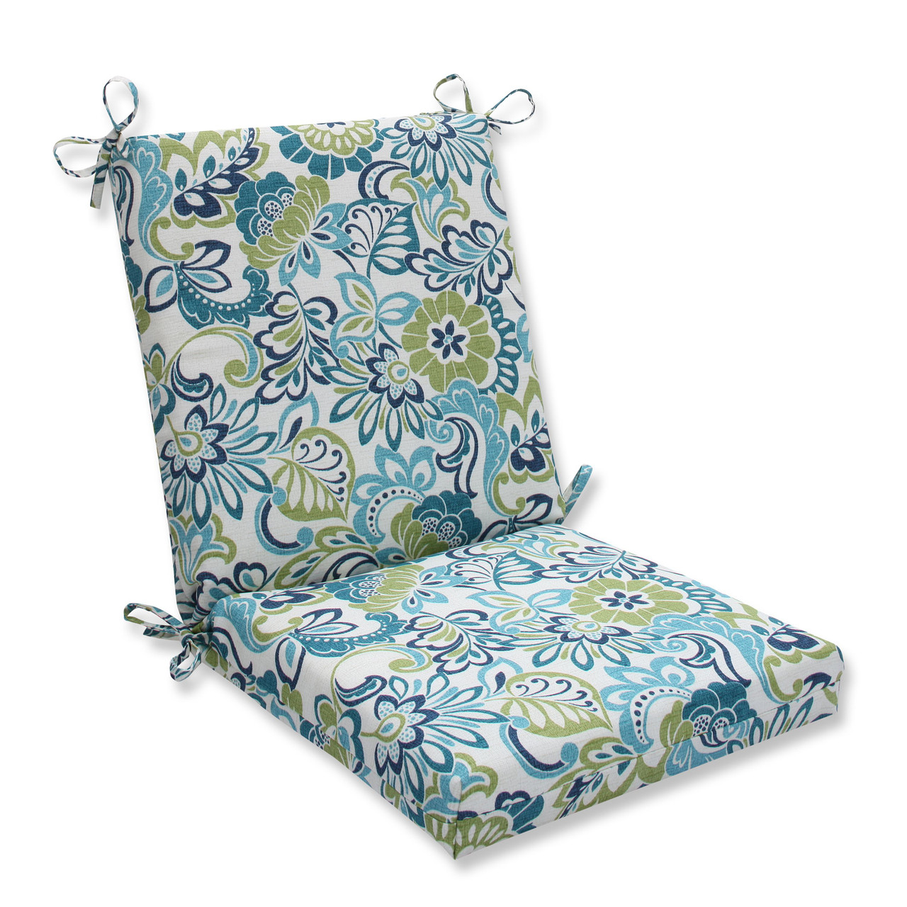 36.5" Blue & Green Floral Outdoor Patio Chair Cushion with Ties | Pool  Central