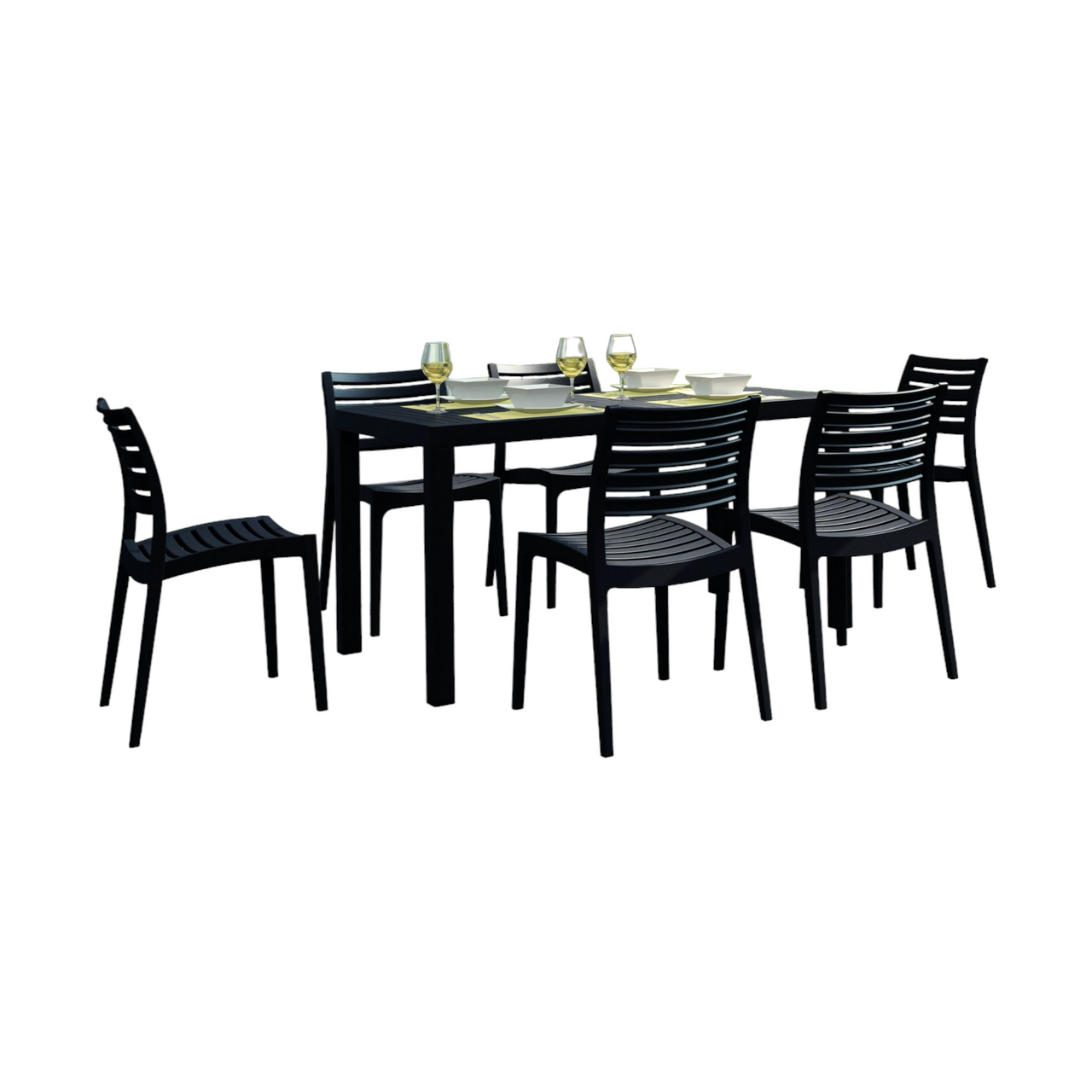 7Piece Black Rectangular Patio Dining Set 55" Pool Central