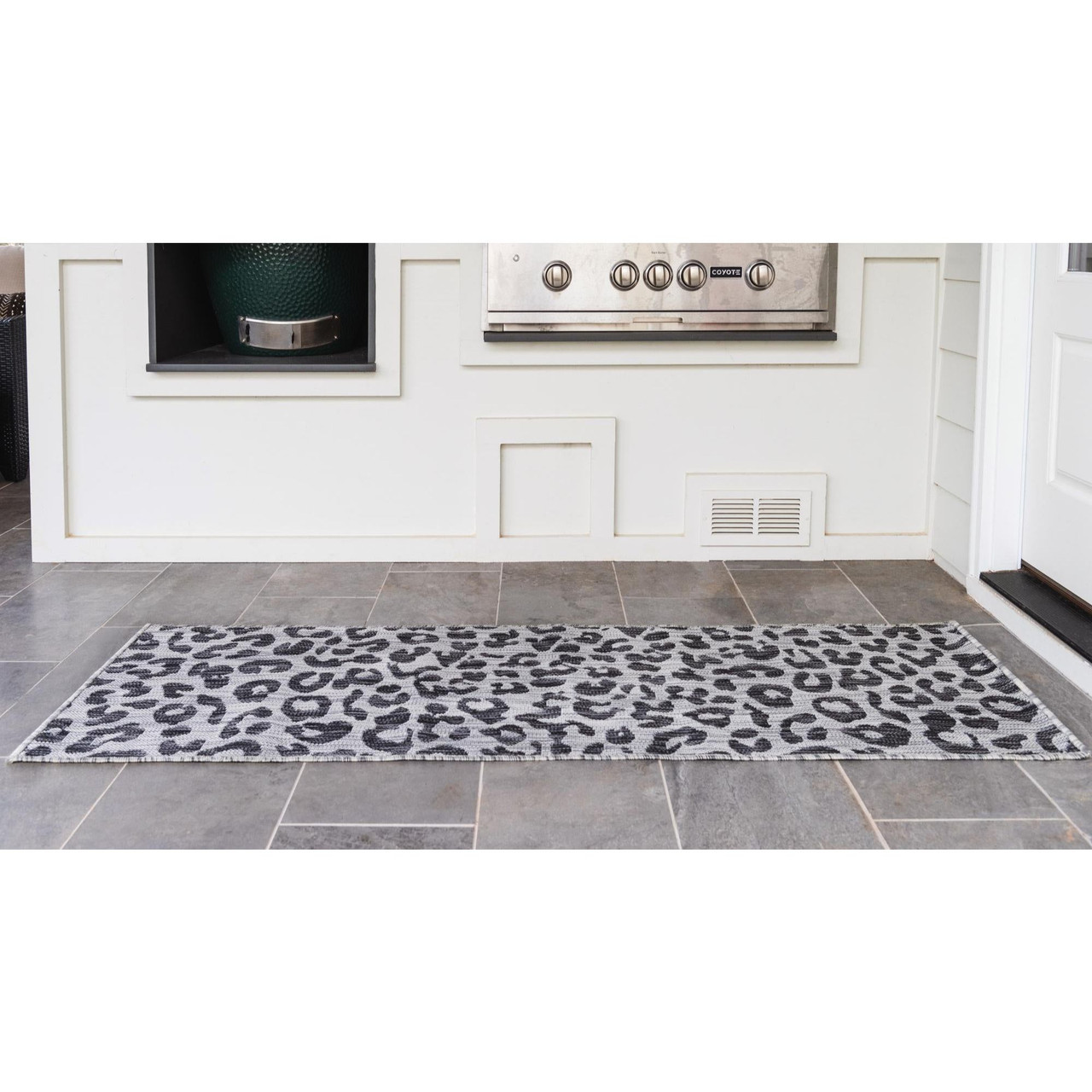 2' x 8' Black & Gray Animal Print Rectangular Outdoor Rug Runner Pool
