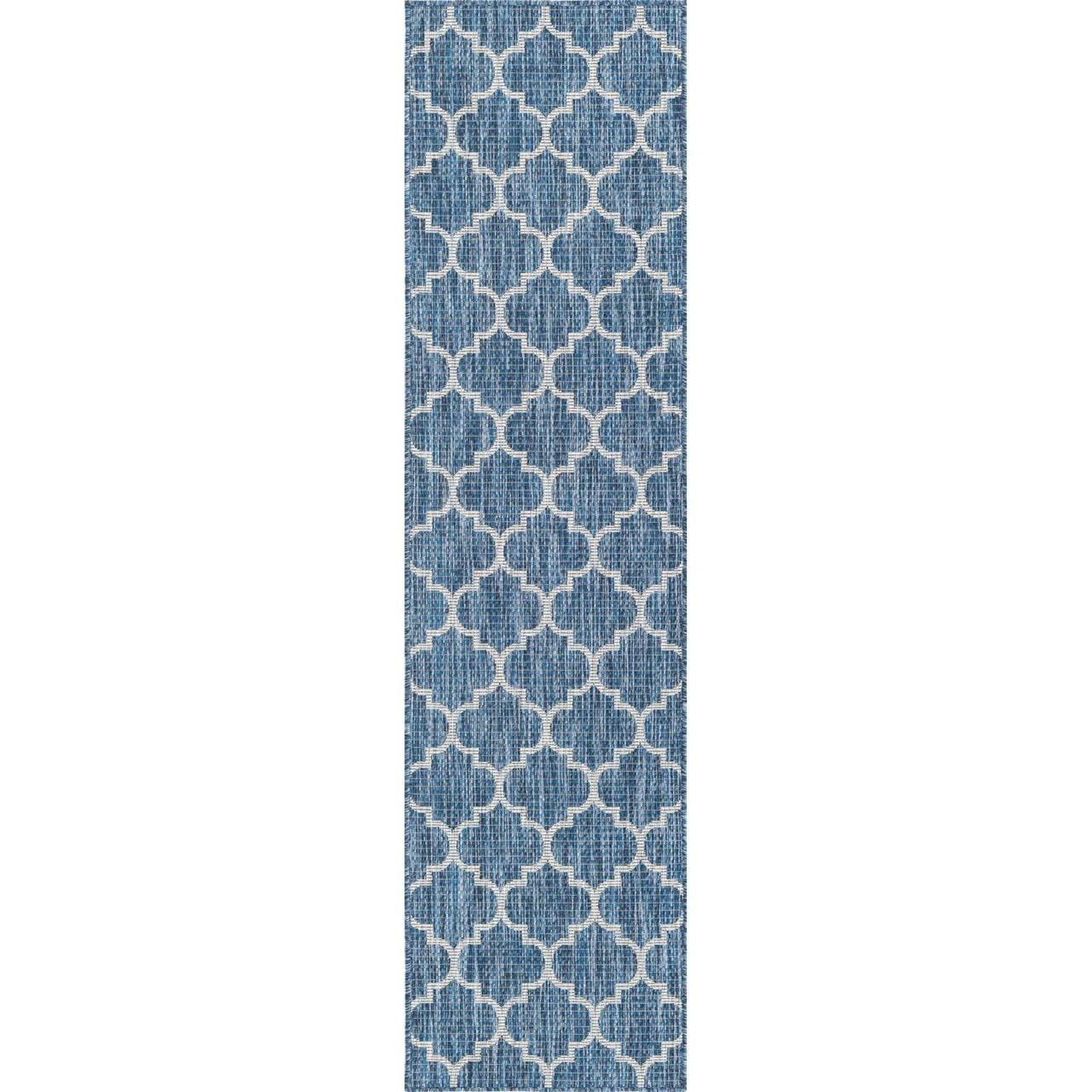 2' x 8' Navy Blue & Gray Geometric Rectangular Outdoor Rug Runner