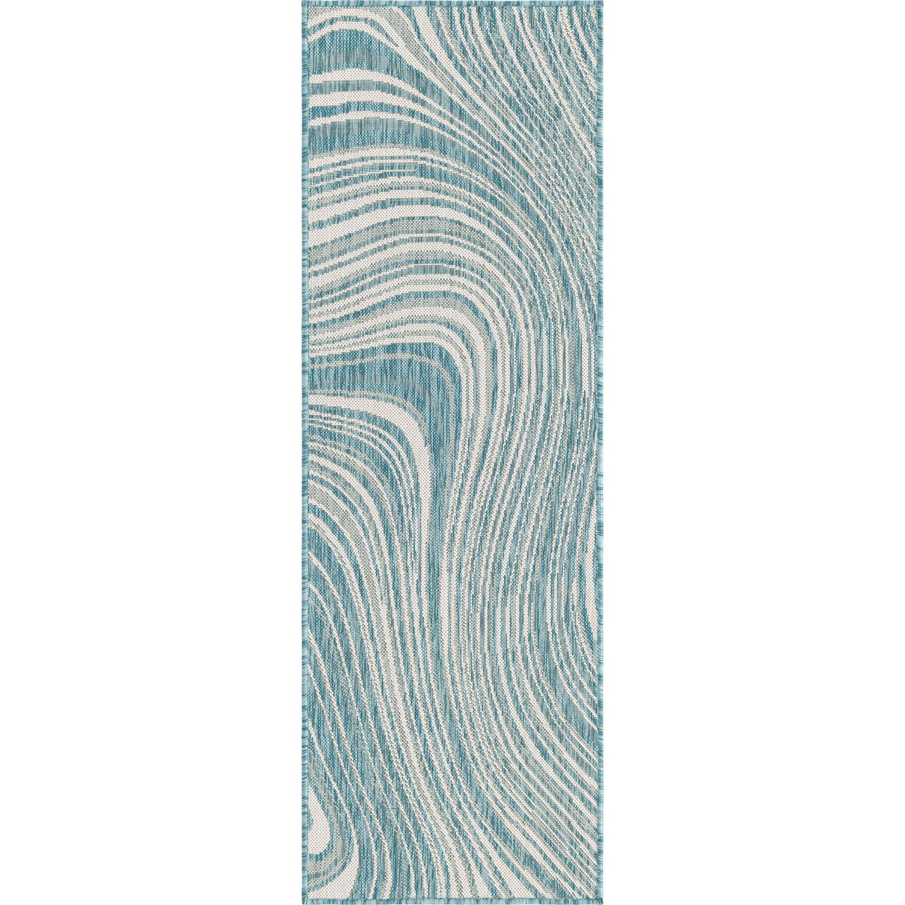 2' x 6' Ivory & Blue Abstract Rectangular Outdoor Rug Runner | Pool Central