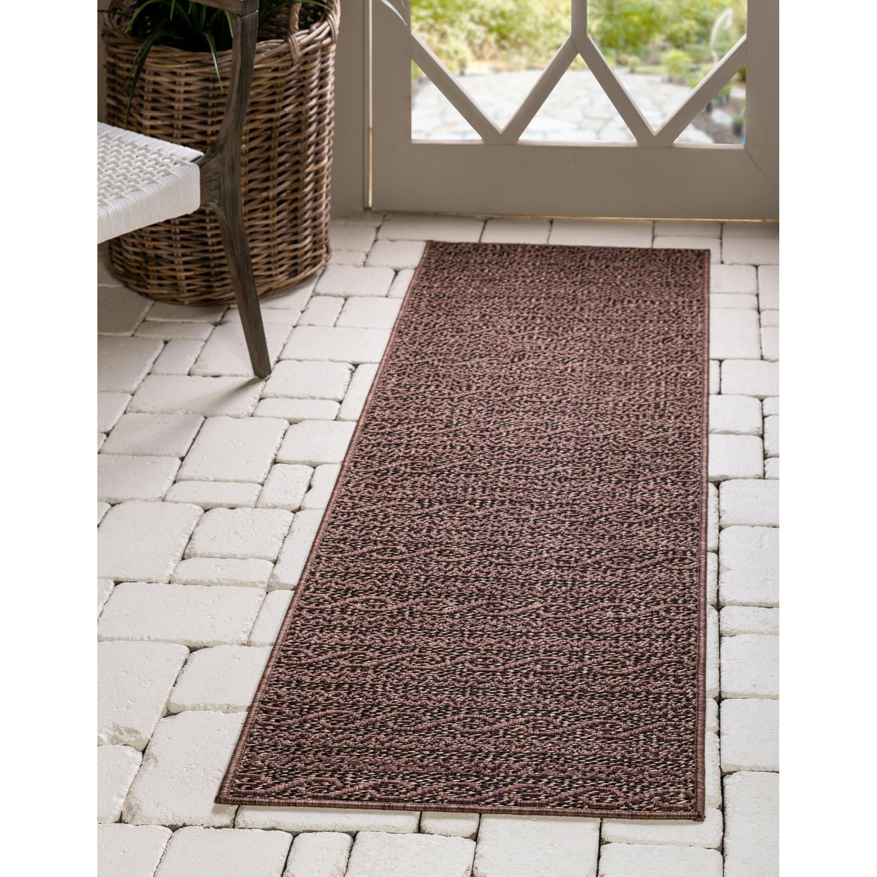 2' x 6' Brown & Black Striped Rectangular Outdoor Rug Runner Pool Central