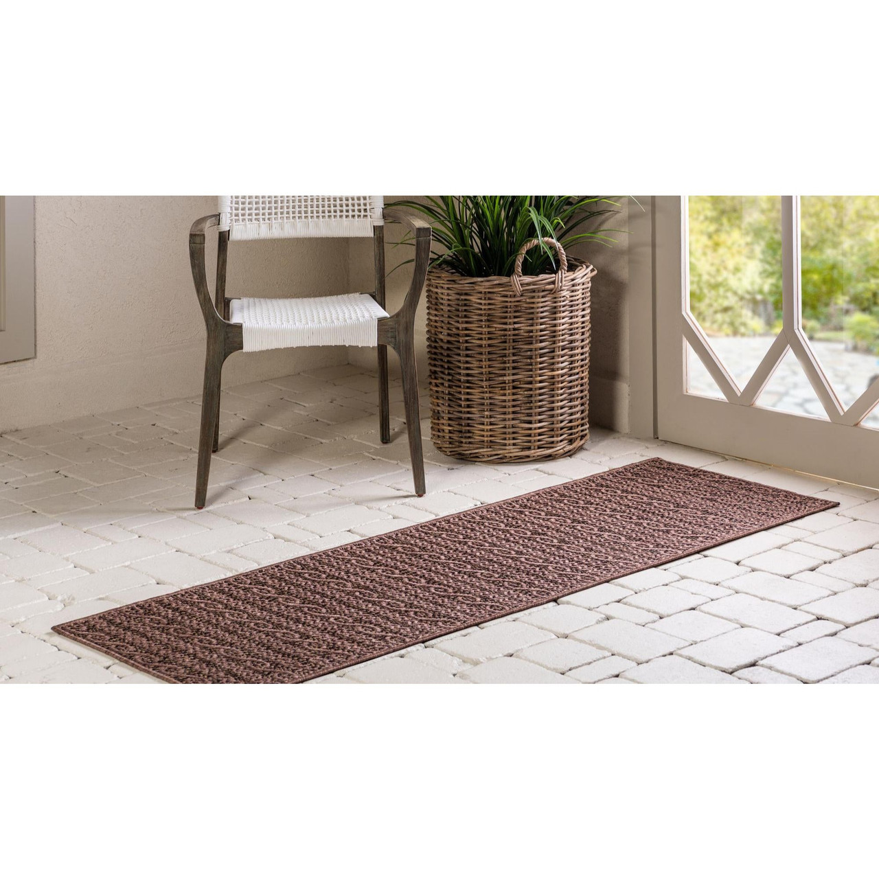 2' x 6' Brown & Black Striped Rectangular Outdoor Rug Runner Pool Central