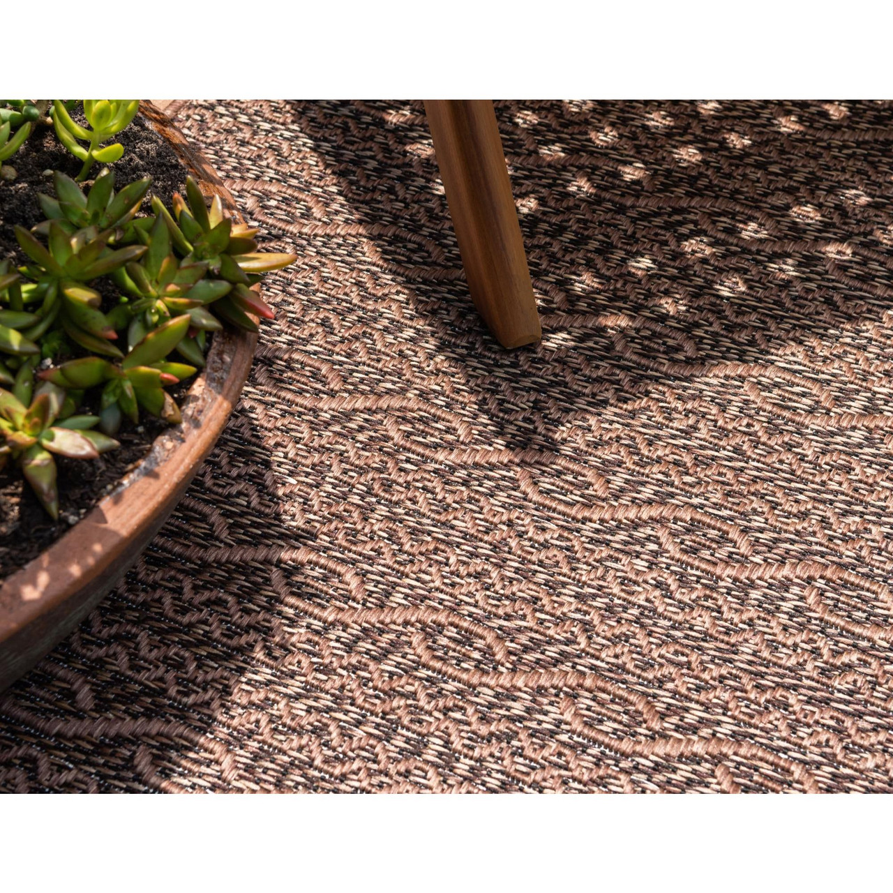 2' x 6' Brown & Black Striped Rectangular Outdoor Rug Runner Pool Central