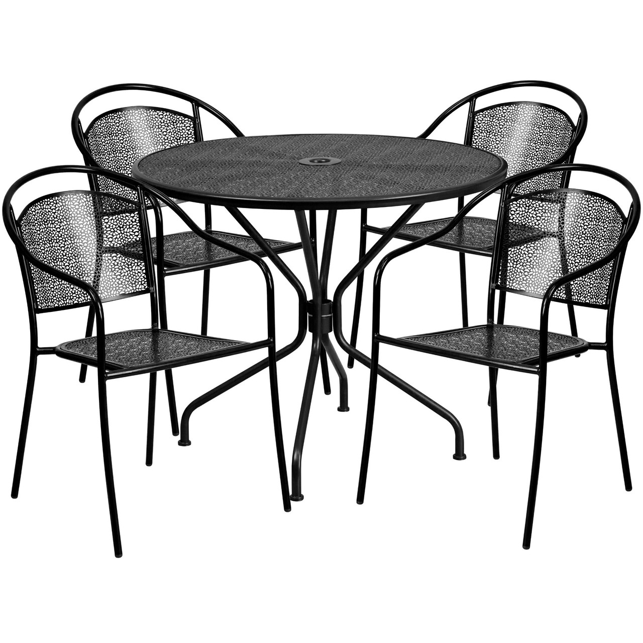 5 Piece Black Round Back Outdoor Furniture Patio Dining Set Pool