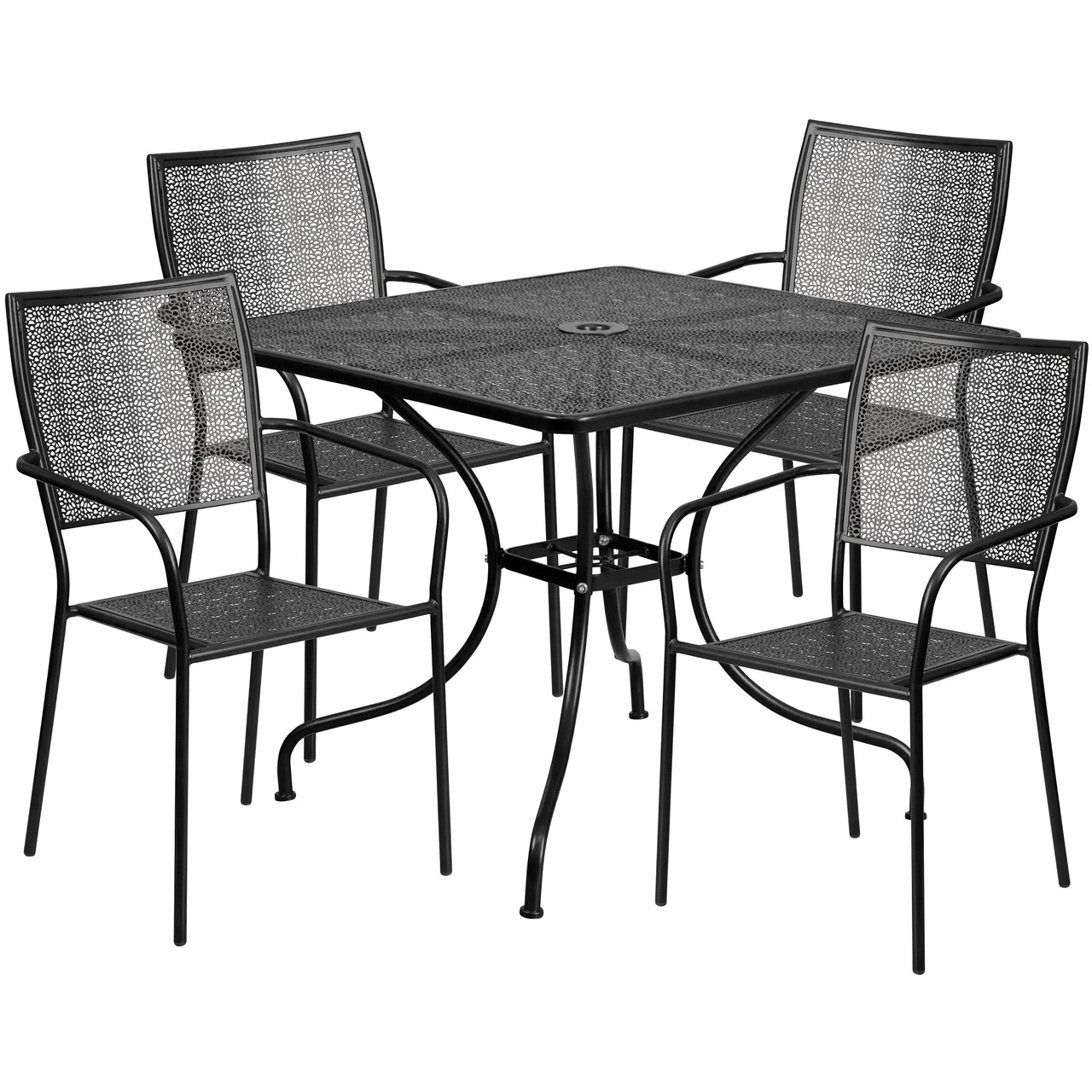 Set of 5 Black Contemporary Outdoor Furniture Patio Dining Table with Square Back Chairs Pool