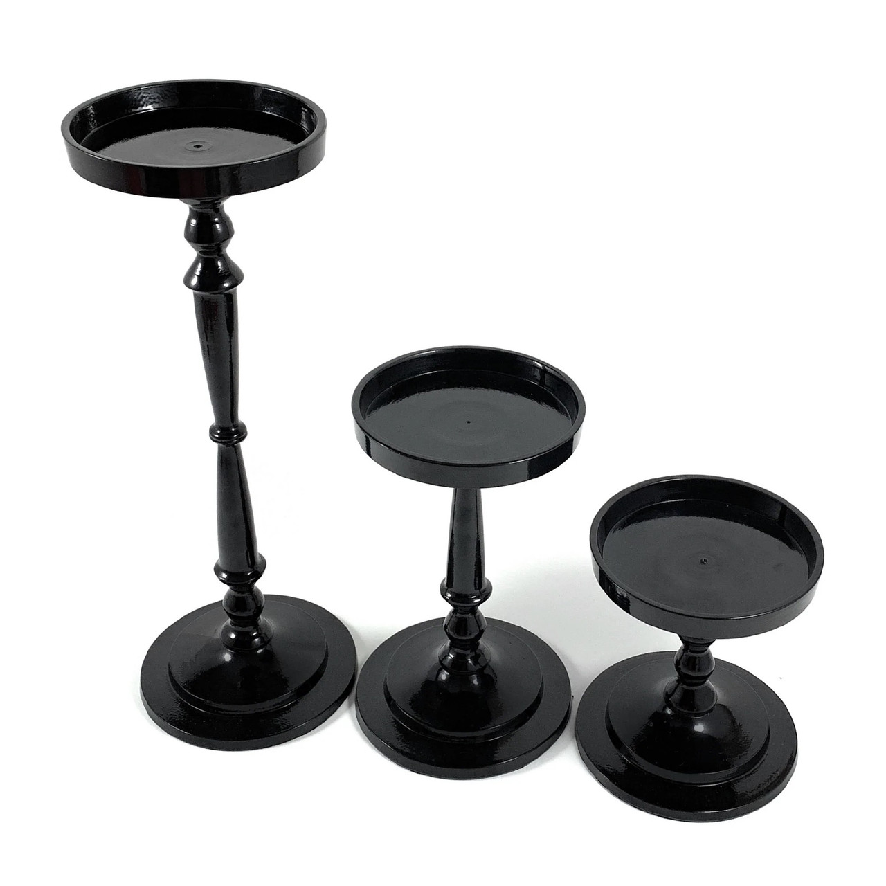 Set of 3 Black Hurricane Crystal Pillar Candle Holders 11.5" Pool Central