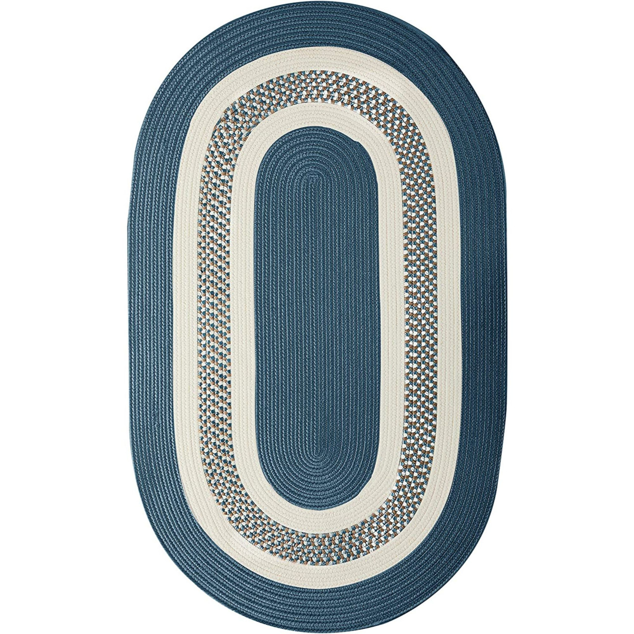 1.1' x 1.4' Lake Blue & White Traditional Braided Area Throw Rug Sample Pool Central