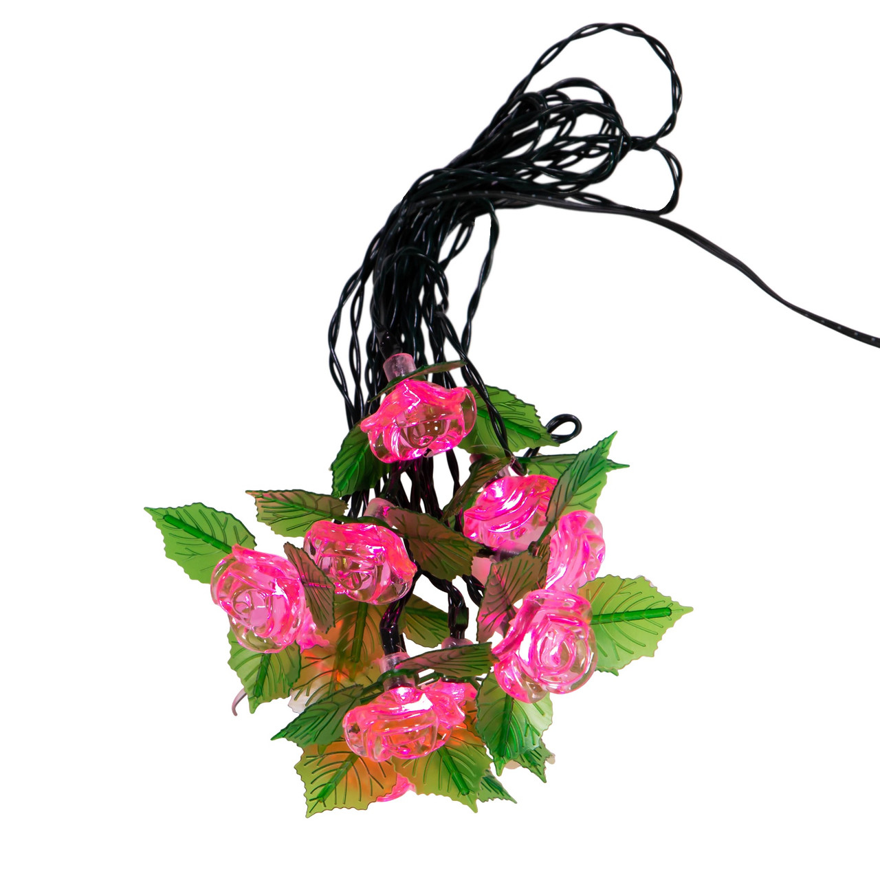 10-Count Pink Rose LED Christmas Light Set, 12ft Green Wire | Pool Central