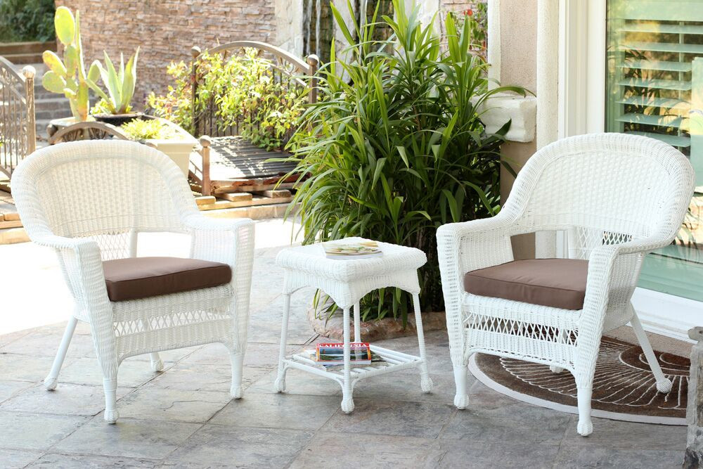 3Piece White Resin Wicker Outdoor Furniture Patio Conversation Set