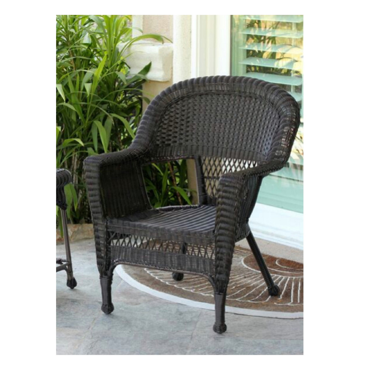 Set of 4 Espresso Brown Resin Wicker Outdoor Patio Garden Chairs 36