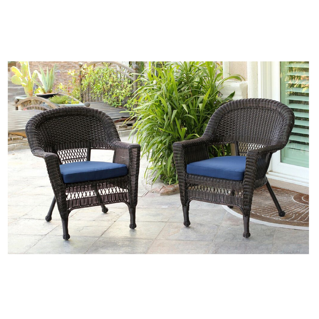 Set of 4 Espresso Brown Resin Wicker Outdoor Patio Garden Chairs with