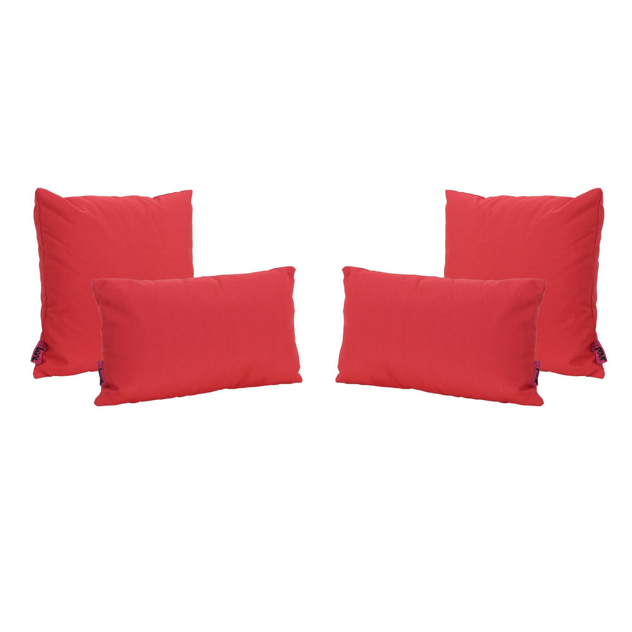 Contemporary Home Living Set of 4 Red Square and Rectangle Outdoor Patio Throw Pillows 18.5