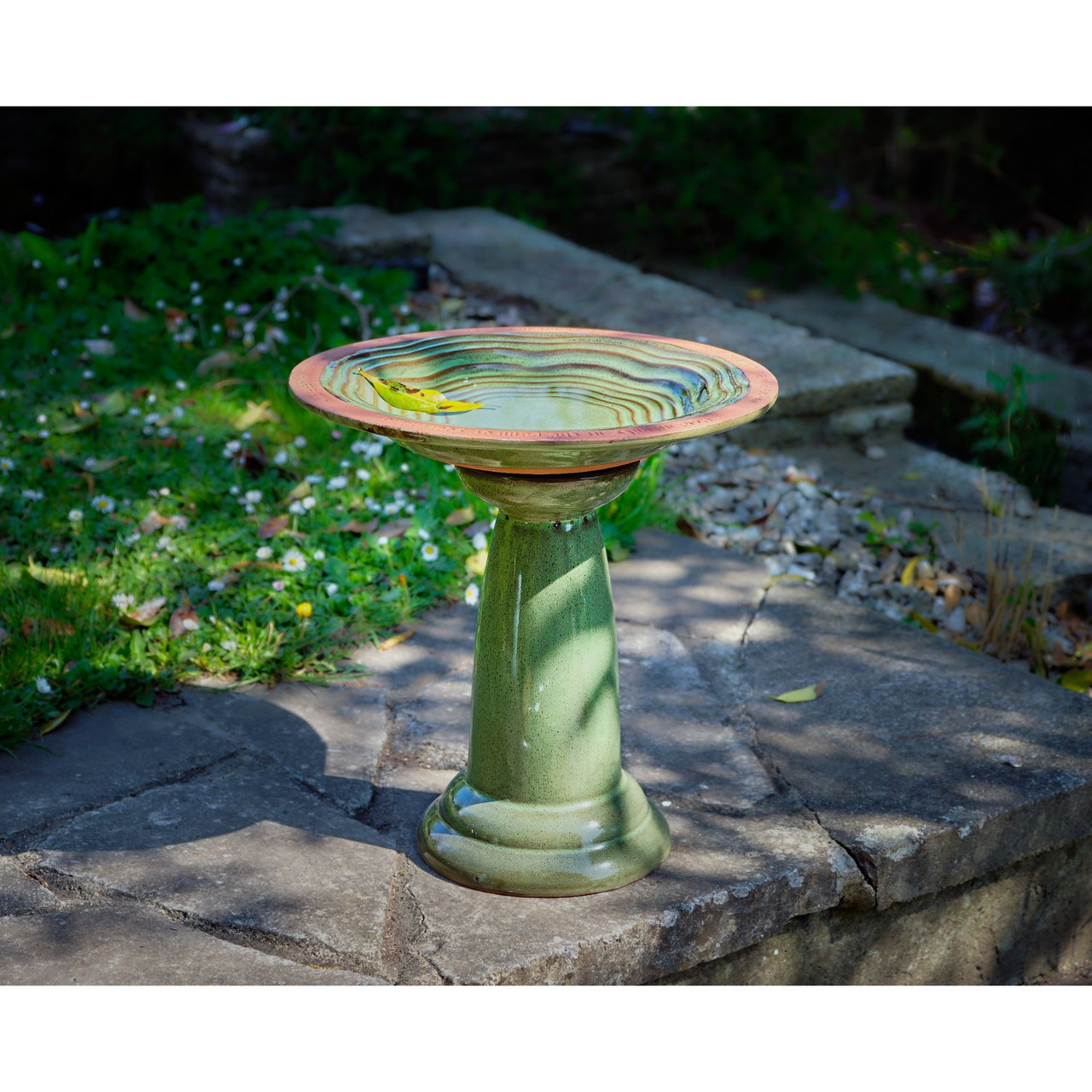 12" Green Unique Echoes Bird Bath Figurine Stand Pool Central