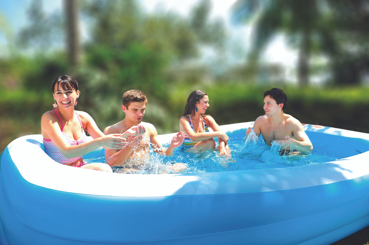 12' Blue White Rectangular Inflatable Pool Pool Central