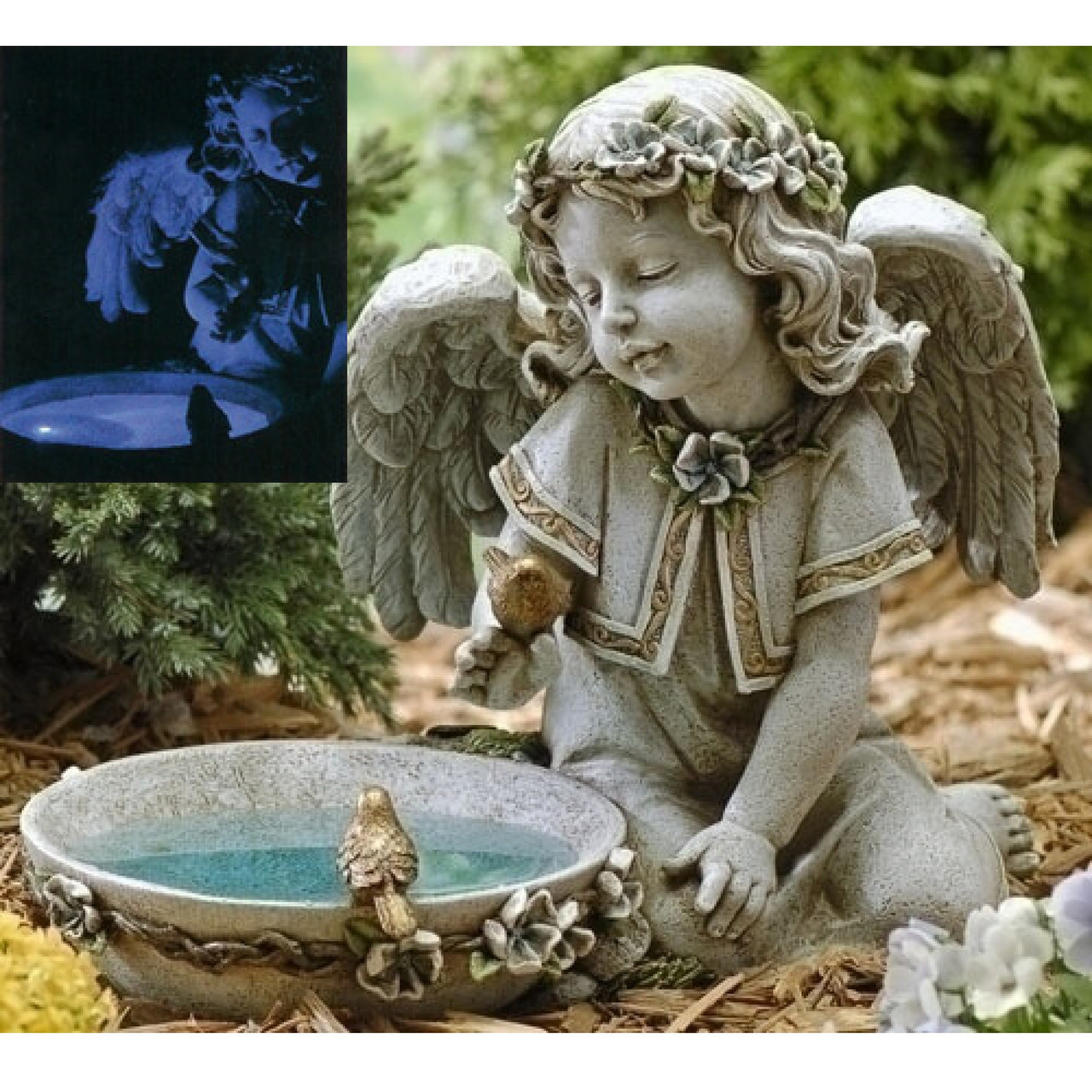 14" Joseph's Studio Solar Powered Bird Bath Angel Outdoor Garden Statue ...