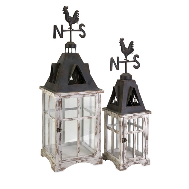Set of 2 Distressed Country Rustic Weather Vane Cupola Pillar Candle