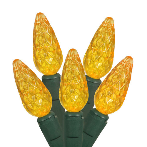 Set of 50 Commercial Grade Yellow LED C6 Christmas Lights Green Wire